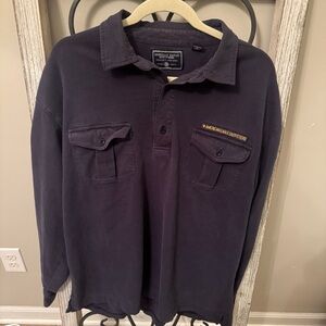 American Eagle Outfitters Blue Utility Henley Long Sleeve Heavy Cotton Shirt L